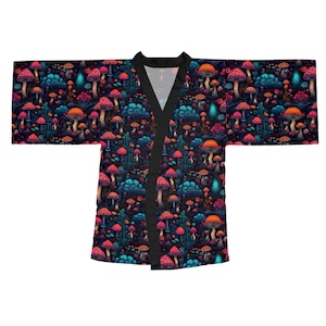 Long Sleeve Mushroom Robe | Trippy Mushroom Robe | Long Sleeve Kimono Robe | Gift for Her | Hippie Robe | Trippy Flower Robe