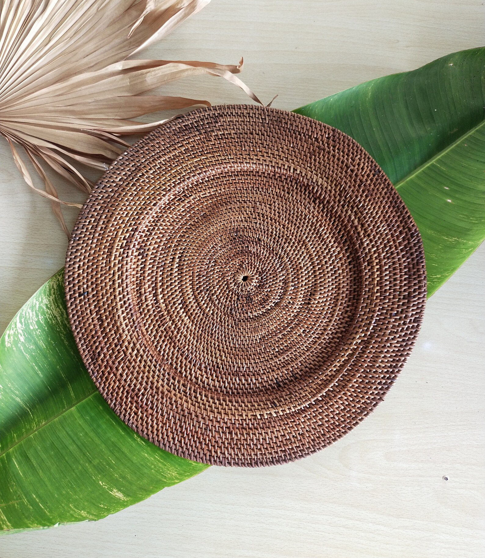 SET of 2 Woven rattan plate Rattan wall decor Bohemian Etsy