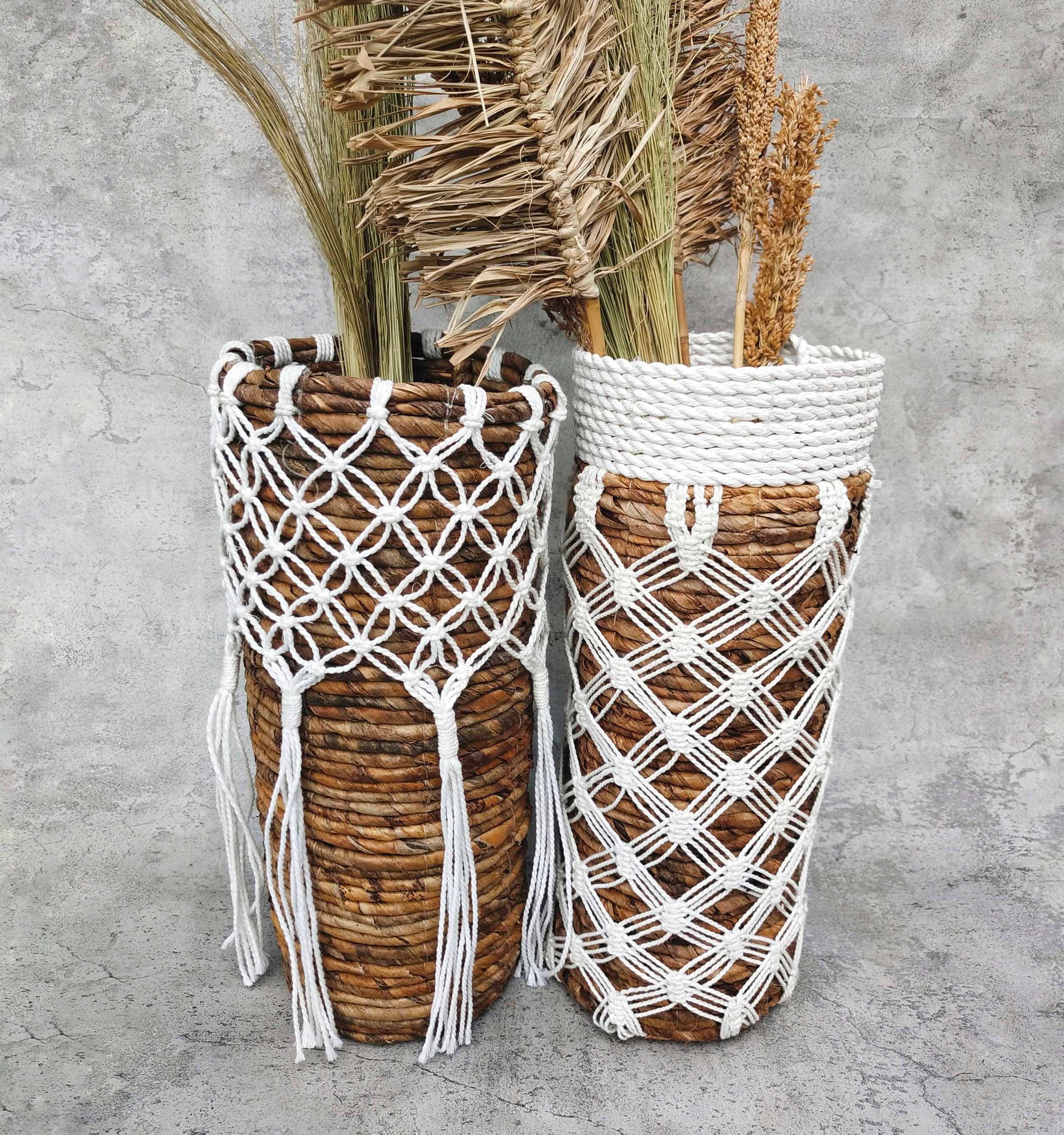 Bohemian wicker tall rattan vase for short dried pampas grass Etsy