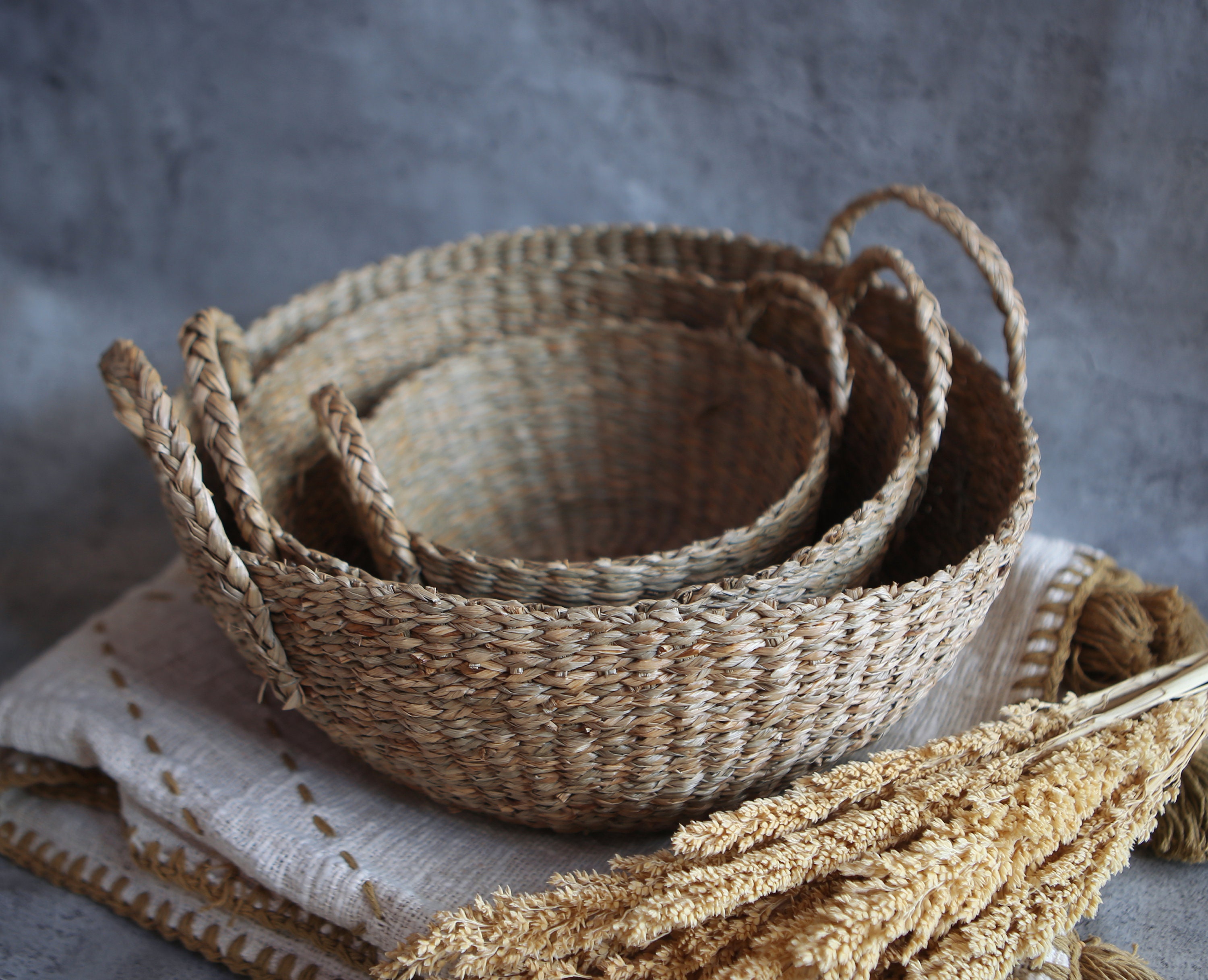 SET OF 3 Boho baskets Woven small basket Bohemian wicker Etsy