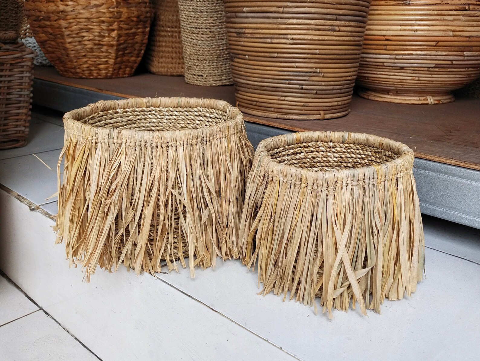 SET OF 2 Boho baskets Planter Woven small straw basket Etsy