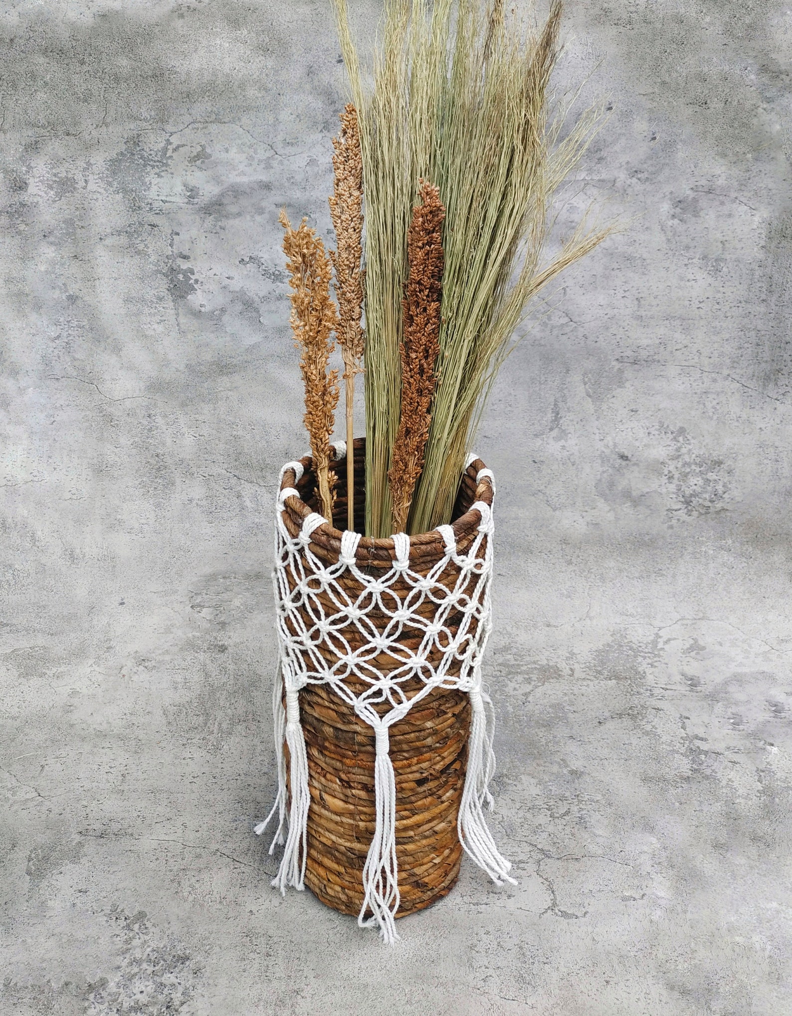 Bohemian wicker tall rattan vase for short dried pampas grass Etsy