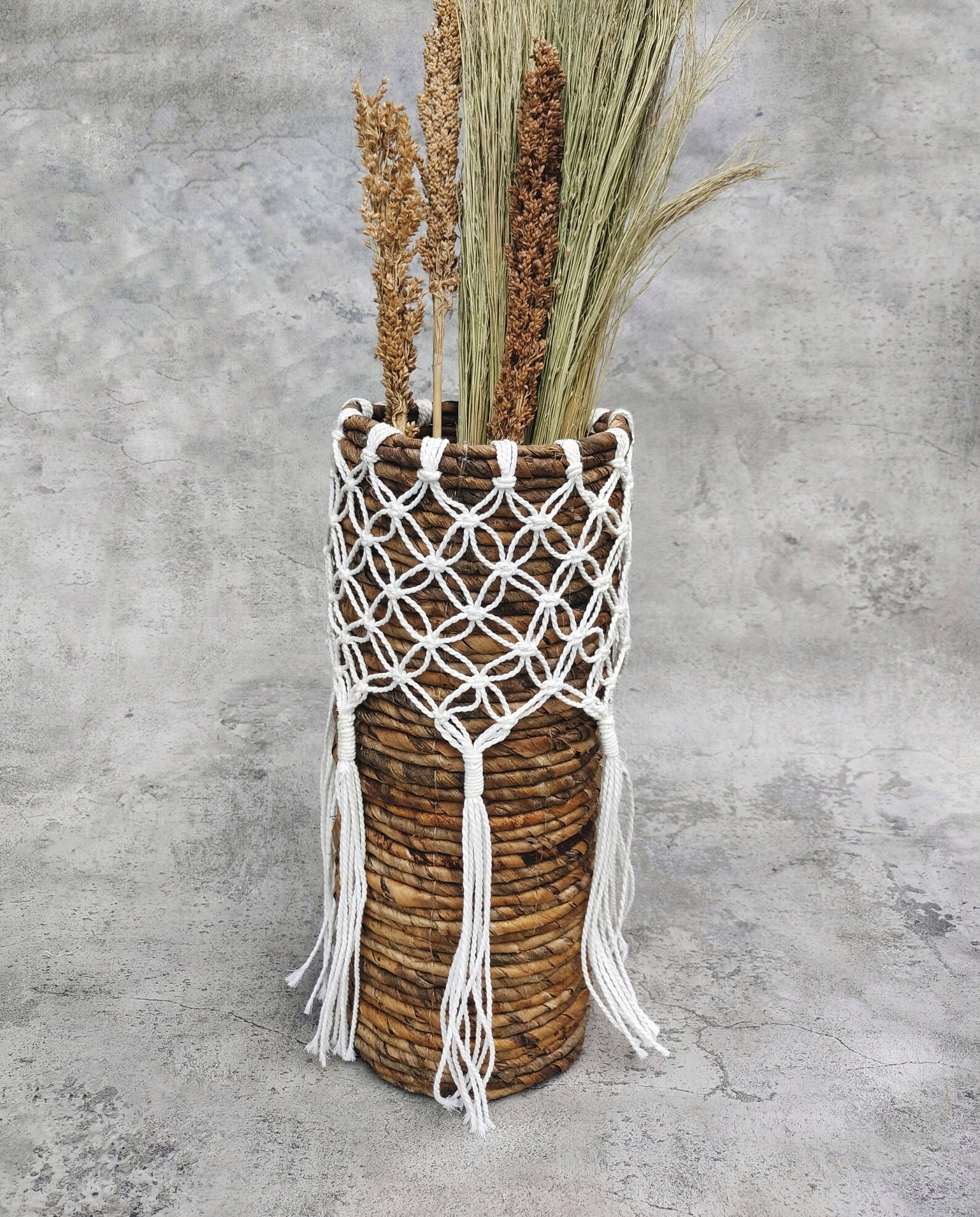 Bohemian wicker tall rattan vase for short dried pampas grass Etsy