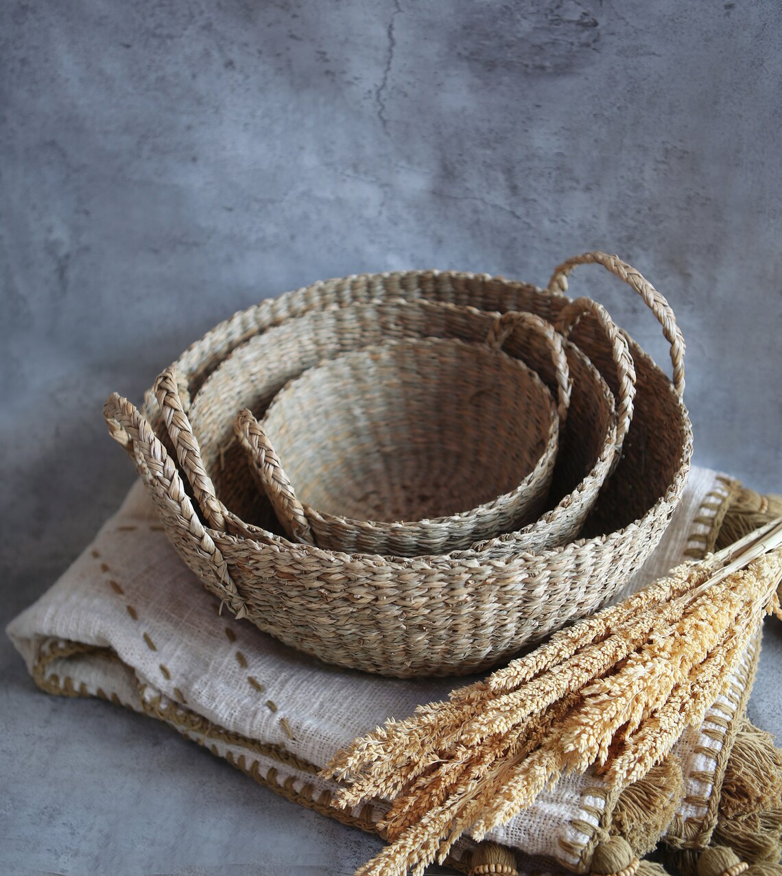SET OF 3 Boho baskets Woven small basket Bohemian wicker Etsy