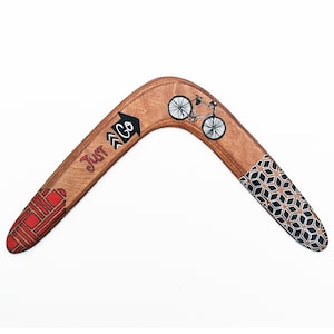 Boomerang Biker Fans message Just GO. Real Returning Wood Boomerang. Right Hand. Ideal  Gift for him and her. Unique boomerang.