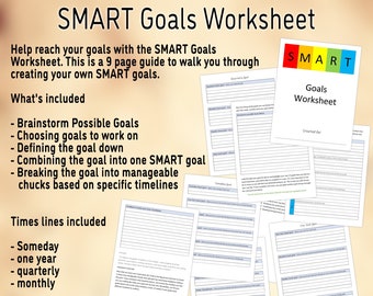 SMART Goals Worksheet, Digital PDF