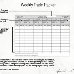 Weekly Trade Tracker log for Stocks, Forex, Futures or Options - Excel .xls stock market profit / loss tracker