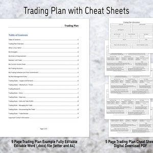 Handelsplansjabloon, volledig bewerkbaar met Cheat Sheet-pagina&#39;s voor handelsplannen