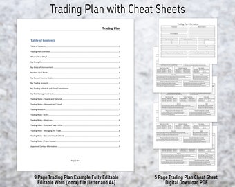 Trading Plan Template, fully editable with Trading Plan Cheat Sheet Pages
