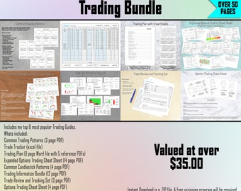 Trading Bundle - over 50 pages of stock, options and charting information and cheat sheets to make trading easier