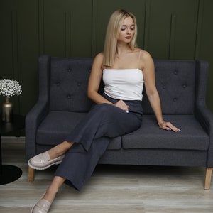 Lange Leinenhose Elastische Taille Leinenhose Breite Leinenhose für Frauen Hohe Taille Leinenhose Leinenkleidung