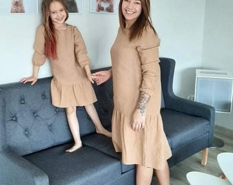 Linen Matching Mother and Daughter Dresses. Matching Girls and Mother Outfits. Matching Linen Dress. Natural Linen Dress For Women and Me