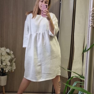 Leinen Kaftan Kleid, weißes lockeres Leinenkleid, Leinenkleid im Oversize-Stil, weites Leinenkleid, freies Leinenkleid am Körper.