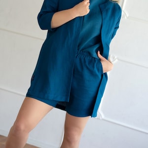 linen  top and shorts set for women | 3-piece set |Pure linen classic suit | linen shorts pants, top and jackets with belt