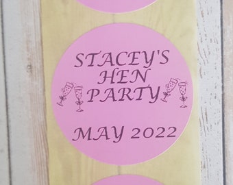 25 Pink Personalised Hen Party Stickers. Hen Night Tags, Party Night Gift Bag Labels, Bride to Be, Souvenir Sticker, Customised Gift Sticker