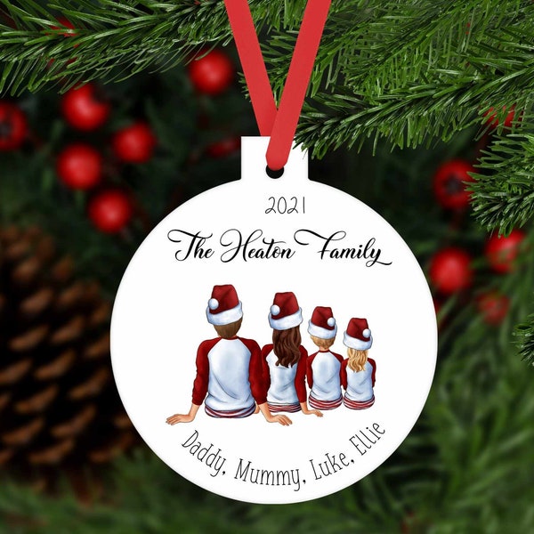 Boule de Noël familiale personnalisée 2023. Cadeau idéal pour Noël en famille et entre amis. Décoration d'arbre souvenir personnalisée en aluminium