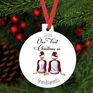 2024 Personalised &#39;&#39;Our First Christmas As grandparents&#39;&#39; Bauble. Ideal present for Family  Aluminium Customised tree decoration keepsake