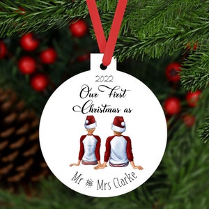 2024 Personalised &#39;&#39;Our First Christmas As Mr & Mrs&#39;&#39; Bauble. Ideal present for Family Wedding Aluminium Customised tree decoration keepsake