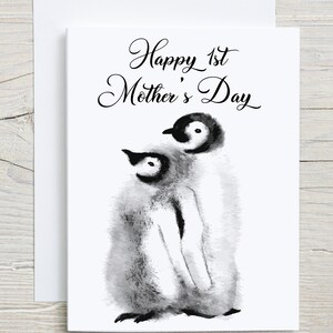 Happy 1st Mother's Day Card con design Penguin e Chick. Il primo regalo per la festa della mamma del bambino Carino Animal Card speciale Mamma Giorno Mamma & Baby Card