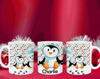 Personalisierte Pinguin Weihnachtstasse, unzerbrechliche Kindertasse