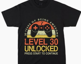 Level 30 Unlocked Gamer T Shirt 30th Birthday Hard to buy for present, Unusual Fun 1992 Gift Him Dad Son Brother Uncle Nephew Cousin Friend