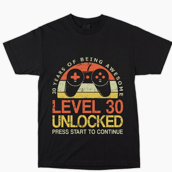 Level 30 Unlocked Gamer T Shirt 30th Birthday Hard to buy for present, Unusual Fun 1992 Gift Him Dad Son Brother Uncle Nephew Cousin Friend