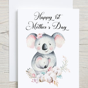 Feliz primeiro cartão de Dia das Mães com design Koala e Joey. Cartão especial de animal fofo para presente de dia das mães do bebê, cartão especial para mães e bebês
