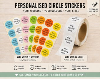 Gepersonaliseerde cirkelstickers: aangepaste bedrijfslogolabels, elke gewenste tekst (diameter 50 mm)