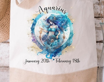 Zodiac Canvas Jute Bag: Colourful Watercolour Star Sign Astrology