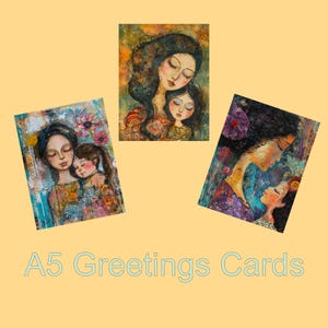 Biglietto per la festa della mamma, immagine artistica colorata madre e figlia, regalo ecologico e carino per la festa della mamma. Idea ideale per la festa della mamma per la matrigna