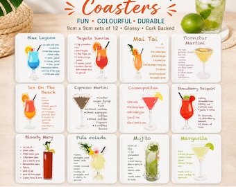 Ensemble de sous-bocks pour recette de cocktail, oeuvres d'art pour boisson à l'aquarelle, articles de bar en céramique MDF/liège