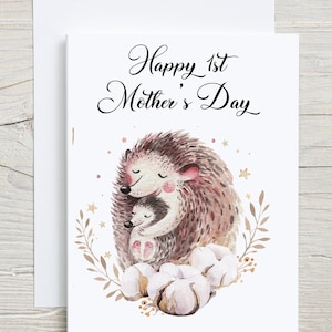 Happy 1st Muttertagskarte mit Igel und Baby Design. Baby es first Mother Day Geschenk Niedliche Tier Karte besondere Muttertag Mutter & Baby Karte