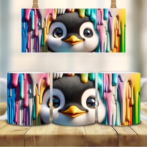 Bunter 3D Cartoon Pinguin Becher Nettes Geschenk Tierliebhaber ungewöhnliches Geburtstags-Weihnachtsgeschenk Tee-Kaffeekind Schwester Tochter Nichte vorhanden