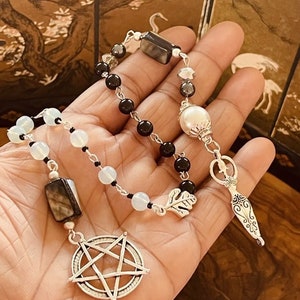 Hecate Goddess Crone Power Rosary - Obsidian Opalite Hematite Ritual Invocation