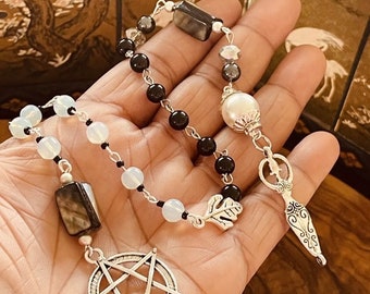 Hecate Goddess Crone Power Rosary - Obsidian Opalite Hematite Ritual Invocation