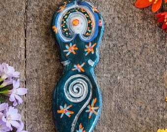 Blue Clay Spiral Goddess Pendant -Wicca Pagan Spiritual Handmade Altar Spring