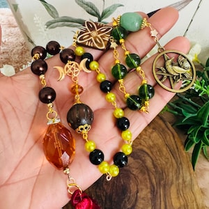 Green Witch Crow Protection and Prosperity Rosary Pagan Wicca Witch Prayer Beads
