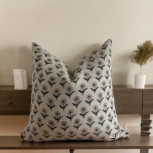 Stunning Floral Block Print Pillow Cover , Handcrafted on premium linen fabric– Perfect for Home Décor, Decorative Cushion Covers