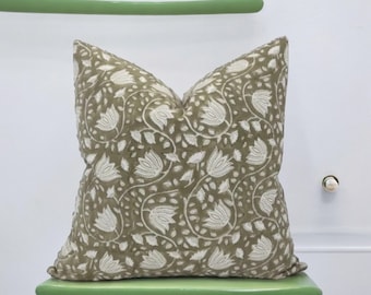 Floral Block Print Pillow Cover, Premium Linen Cushion