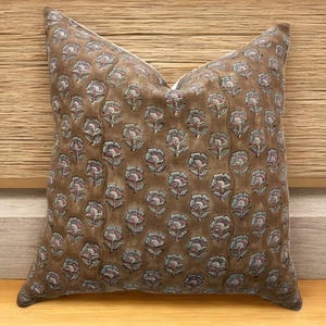 Hand Block Floral Pillow Covers | Neutral Throw Pillows | Hand Blocked Cushion Cover | Decorative Linen Pillow Cover | Designer Pillow Cover
