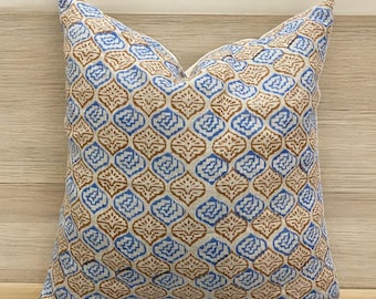Funda de almohada de lino estampada a mano, cojín de diseño
