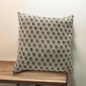 Neutral Block Print Throw Pillows, Decorative Cushion Covers, Linen Designer Pillow, Hand Blocked Cushion Cover |  Linen Pillow Cover