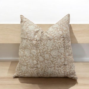 Neutral Block Print Throw Pillows, Decorative Cushion Covers, Linen Designer Pillow, Hand Blocked Cushion Cover |  Linen Pillow Cover