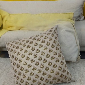 Natural Linen Block Print Pillow, Hand Blocked Cushion Cover, Decorative  Pillow Cover , Design Pillow Cover, Floral Hand Block Pillow Cover