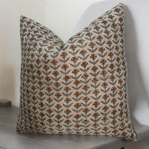 Stunning Floral Block Print Pillow Cover , Handcrafted on premium linen fabric– Perfect for Home Décor, Decorative Cushion Covers