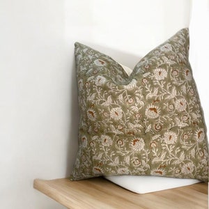 Stunning Floral Block Print Pillow Cover , Handcrafted on premium linen fabric– Perfect for Home Décor, Decorative Cushion Covers