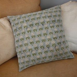 Stunning Floral Block Print Pillow Cover , Handcrafted on premium linen fabric– Perfect for Home Décor, Decorative Cushion Covers