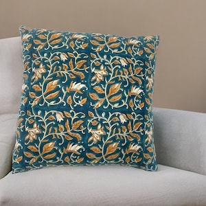 Stunning Floral Block Print Pillow Cover , Handcrafted on premium linen fabric– Perfect for Home Décor, Decorative Cushion Covers