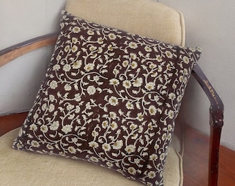 Hand Block Floral Pillow Covers | Neutral Throw Pillows | Hand Blocked Cushion Cover | Decorative Linen Pillow Cover | Designer Pillow Cover