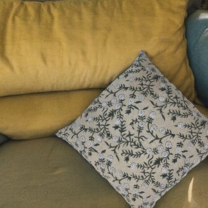 Hand Block Floral Pillow Covers | Neutral Throw Pillows | Hand Blocked Cushion Cover | Decorative Linen Pillow Cover | Designer Pillow Cover